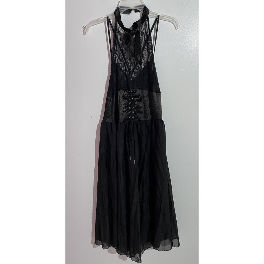 Lingerie Corset‎ Dress XL Black Floral Lace Halter Gothic Sleep Nightgown Sexy